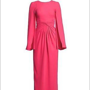 THEIA Women's Pink Knotted Cape-sleeve Gown